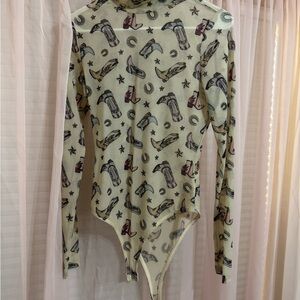 Western cowboy boots sheer Long Sleeve Bodysuit